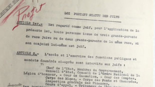 Gouvernement de Vichy, le Maréchal Pétain, document sur la modification du statut des juifs avant l'arrivée d'Adolph Hitler, le 24 octobre 1940