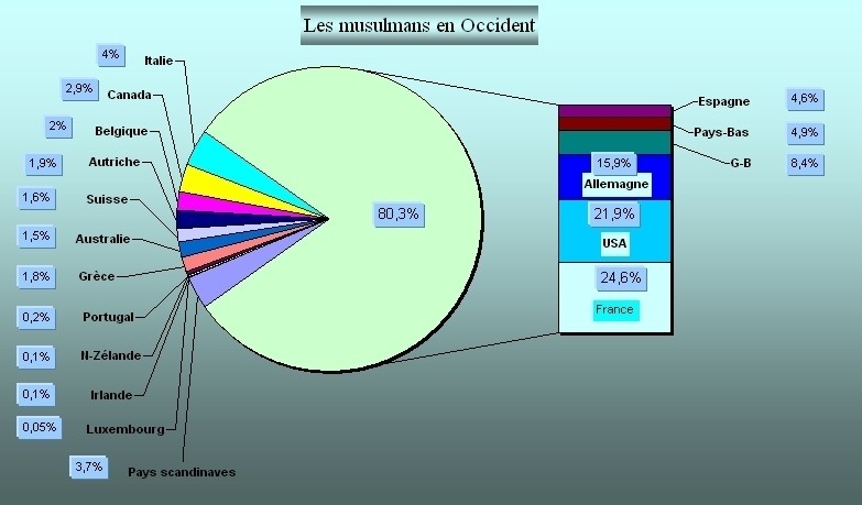 Fig.1 : Distribution des musulmans en Occident  [1-7]