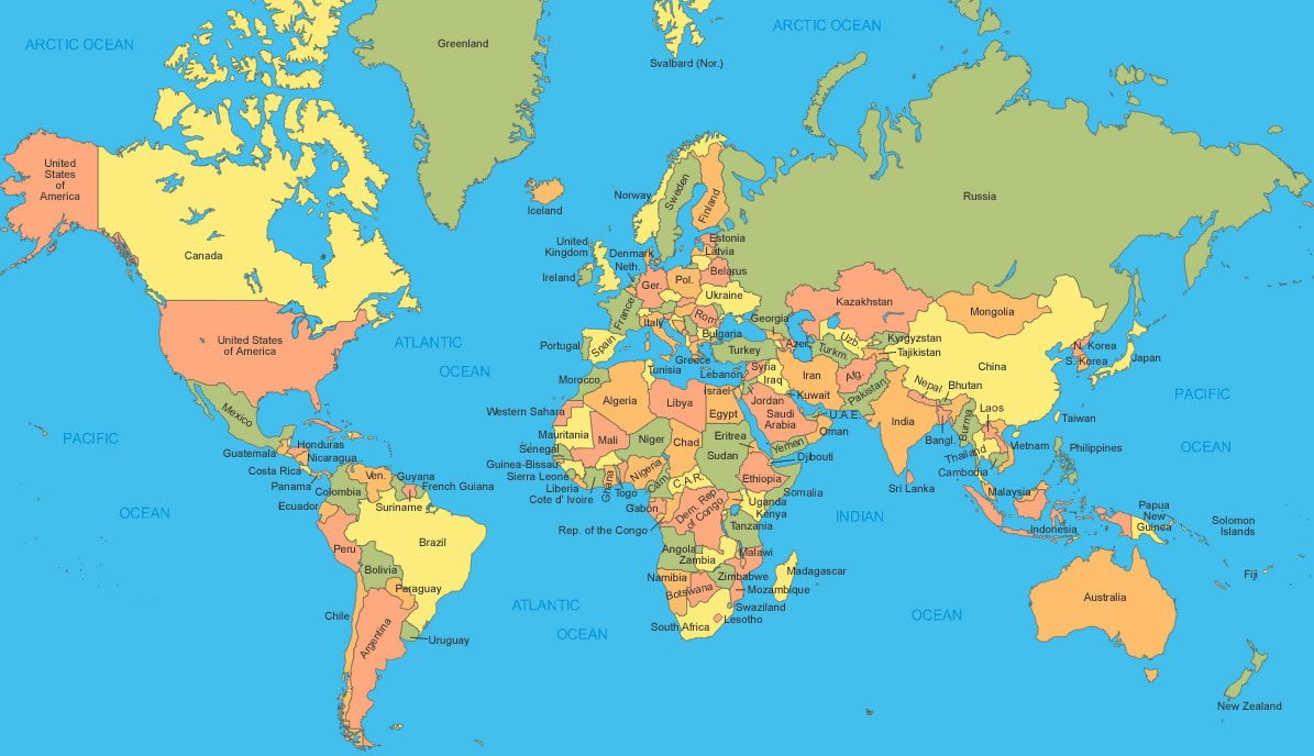 La carte du monde vue depuis différents pays