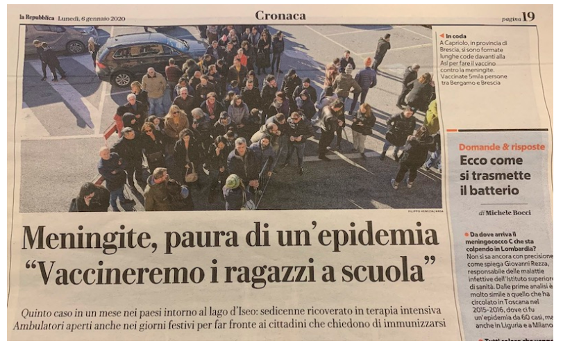 3ème Partie : Une campagne de vaccination contre la méningite à Bergame en Lombardie en hiver 2019/2020