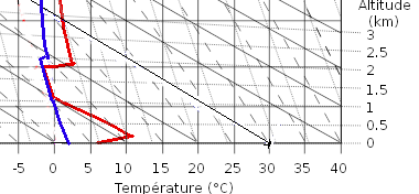 Émagramme avec sondage (on se contente ici des basses couches de l'atmosphère)