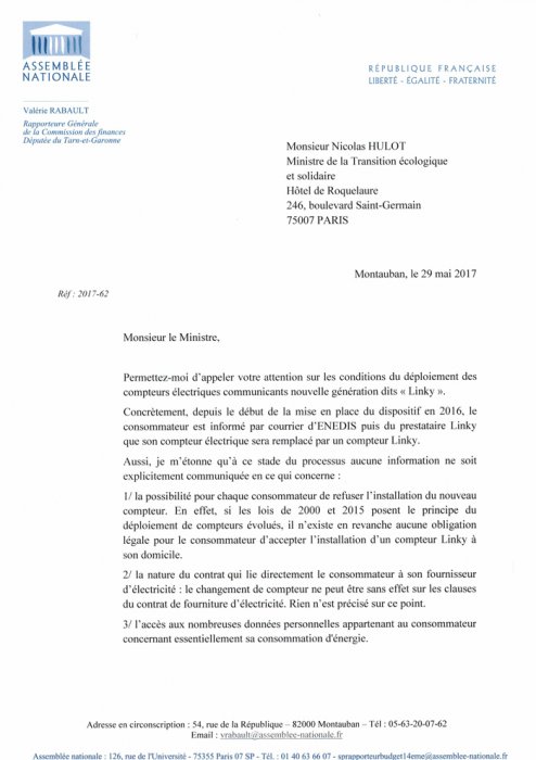 La député Valérie Rabaut confirme que le compteur Linky n'est pas obligatoire, silence du gouvernement Macron complice d'Enedis