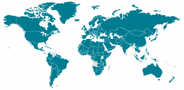 épidémie-coronavirus-monde Carte du monde montrant les pays avec des cas de COVID-19